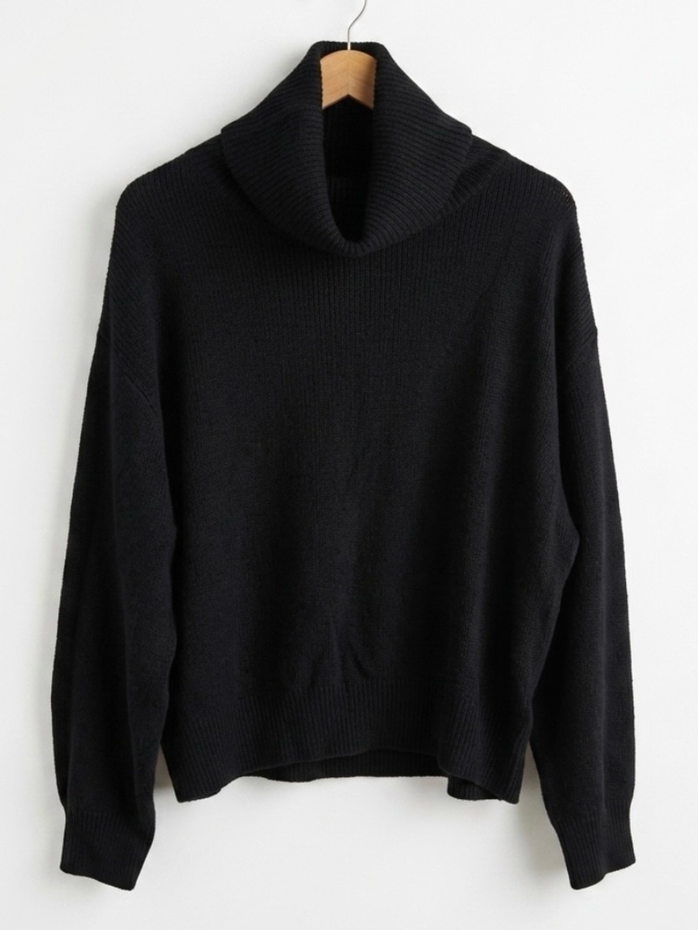 H&M Quiet Luxury Black Wool Blend Oversized Turtleneck Knit Sweater Women's M
